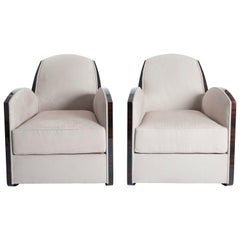 Coppia di poltrone in Macassar Art Déco francese nello stile di Jules Leleu