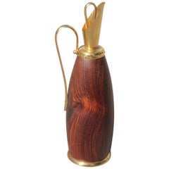 Elegant Midcentury Pitcher Italian Design Rosewood and Brass Gold Color, 1950s