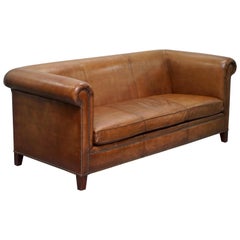 Ralph Lauren Brompton 3-Seat Vintage Brown Heritage Leather Sofa