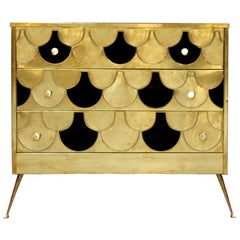 In the Style of Mid-century Modern Solid Wood and Brass Italian Commode