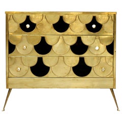 In the Style of Mid-century Modern Solid Wood and Brass Italian Commode 