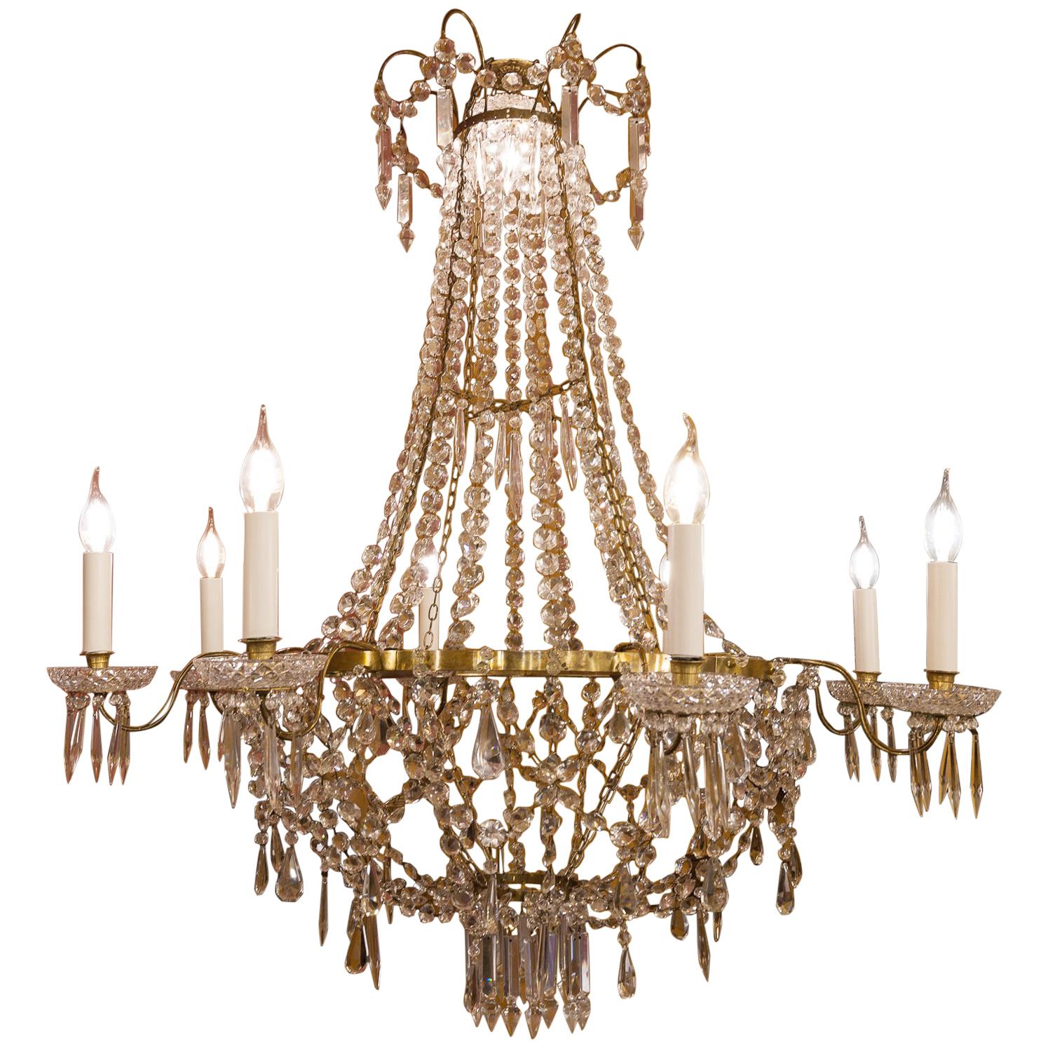 French Empire Style, Gilt Bronze and Baccarat Crystal Chandelier, circa 1890