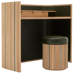 Funquetry Pleated Secretaire in oak wood with Middle Easter marquetry patterns