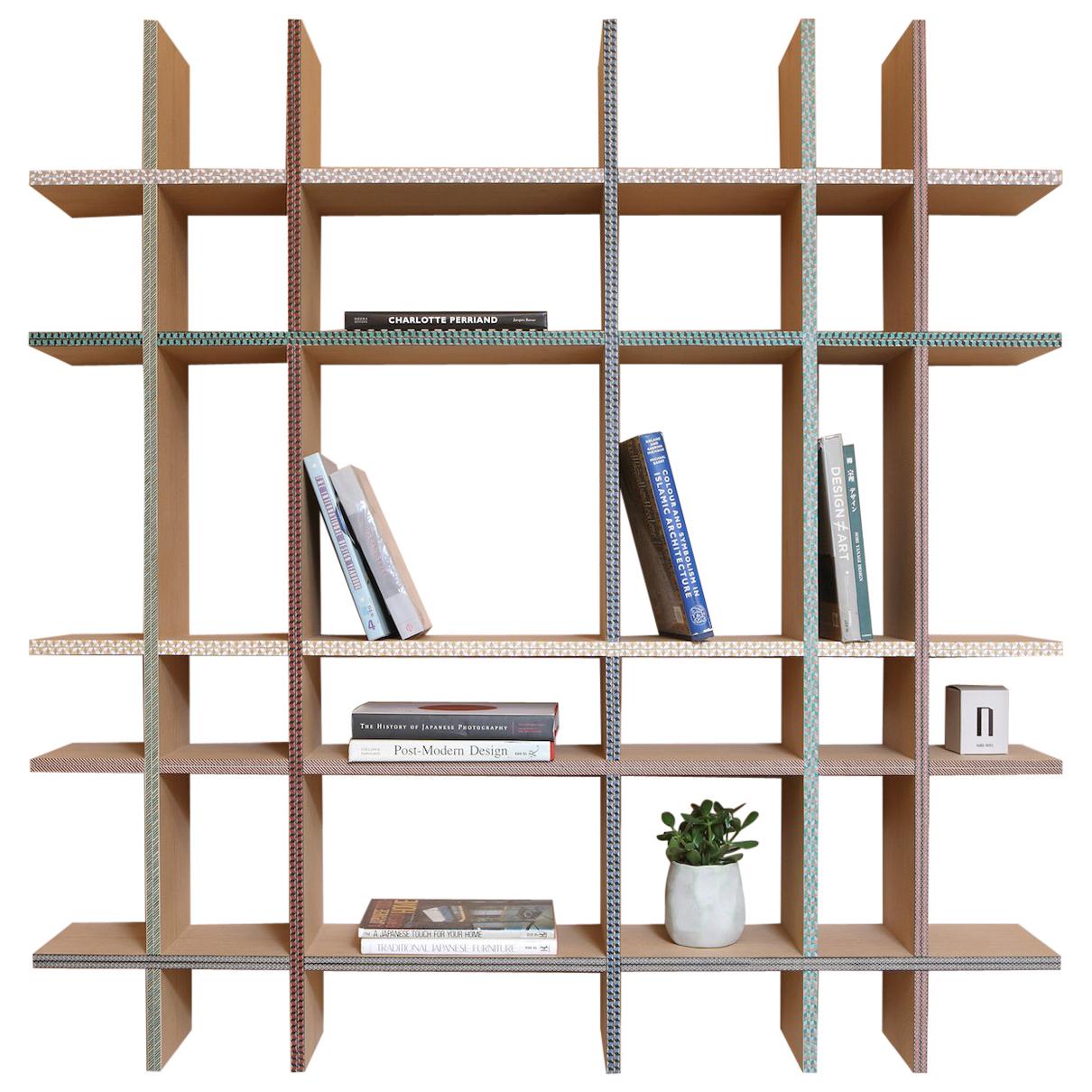 Funquetry Crisscross Shelf in oak wood with Middle Easter marquetry patterns For Sale