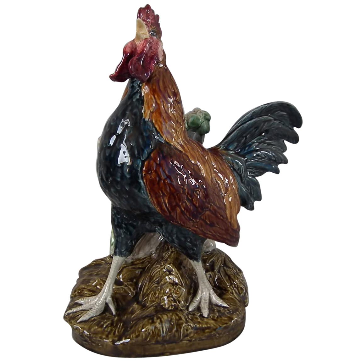 Majolica Rooster/Cockerel Vase by Louis Carrier Belleuse For Sale