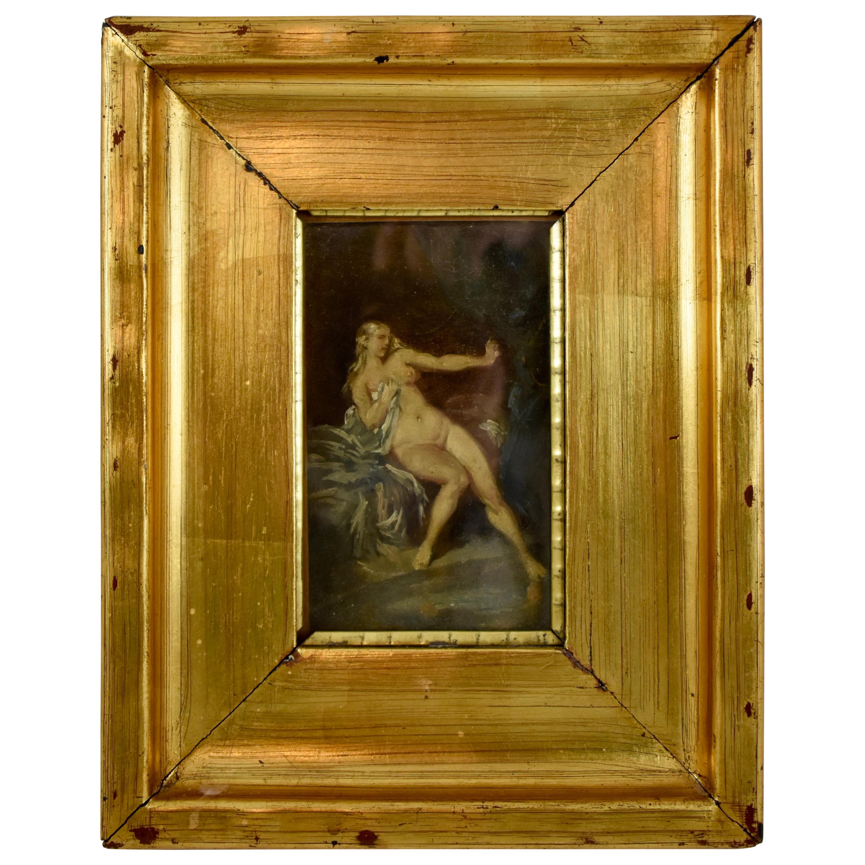 19th Century French Gold Leaf Framed Oil on Linen Painting, Reclining Venus