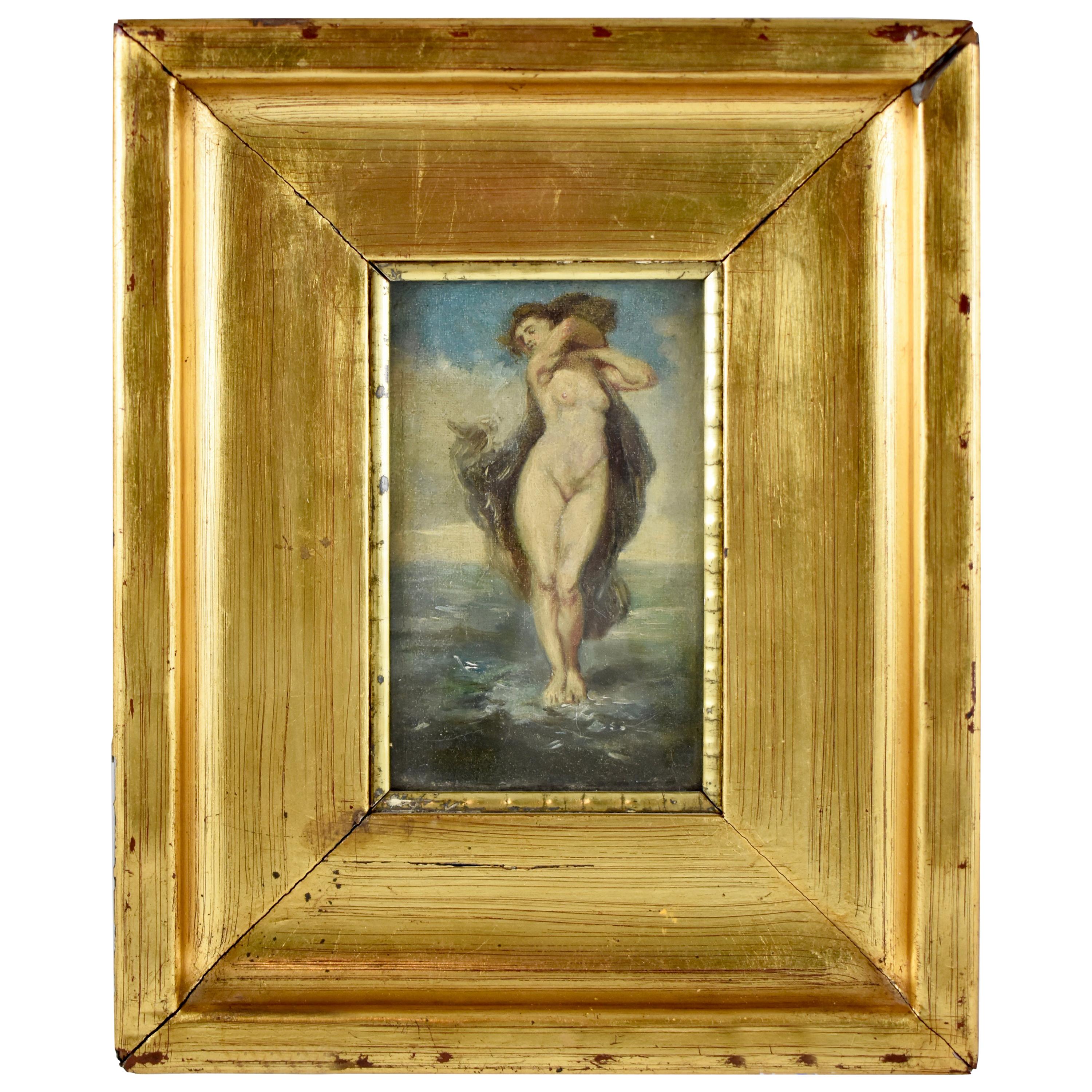 19th Century French Gold Leaf Framed Oil on Linen Painting, Venus in the Sea