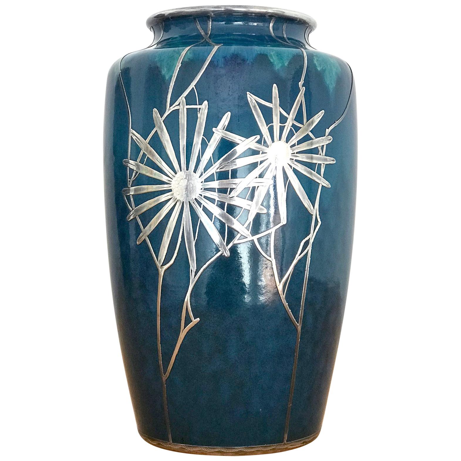 Art Nouveau Vase with Shreve & Co. Silver Overlay