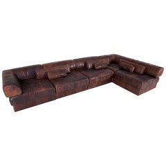 De Sede DS88 Modular Brown-Cognac Leather Patchwork Sofa   