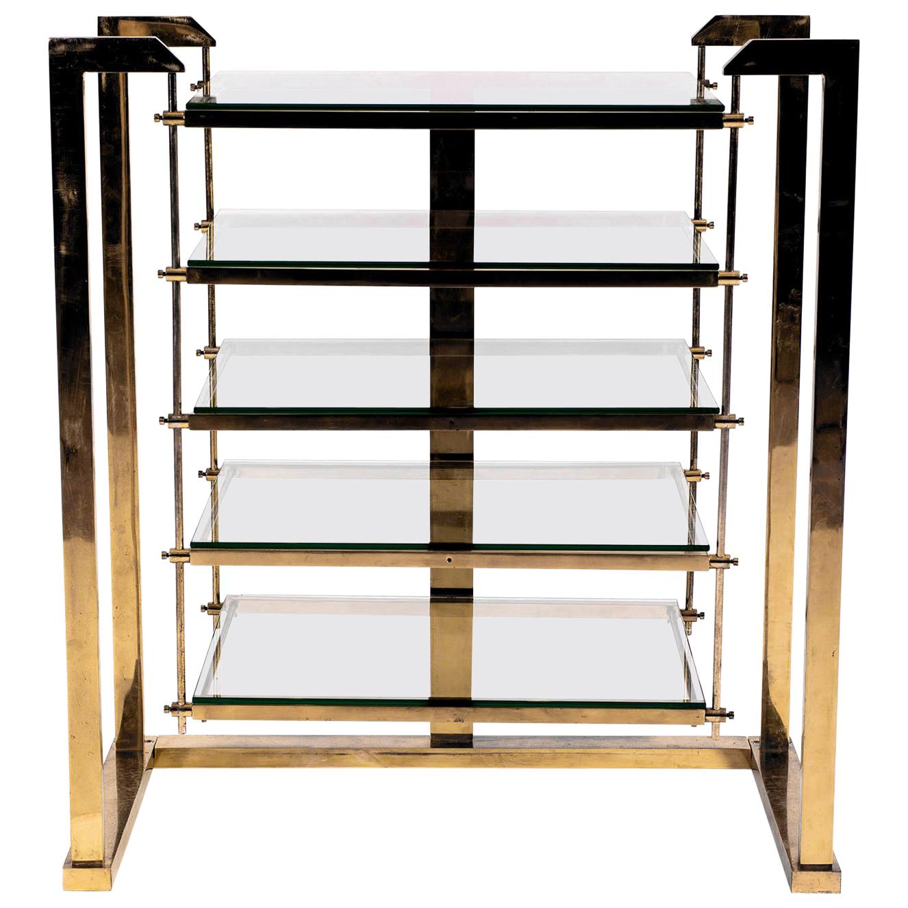 Brass and Glass Shelving Unit in Style of Romeo Rega, Italy, circa 1970 For Sale