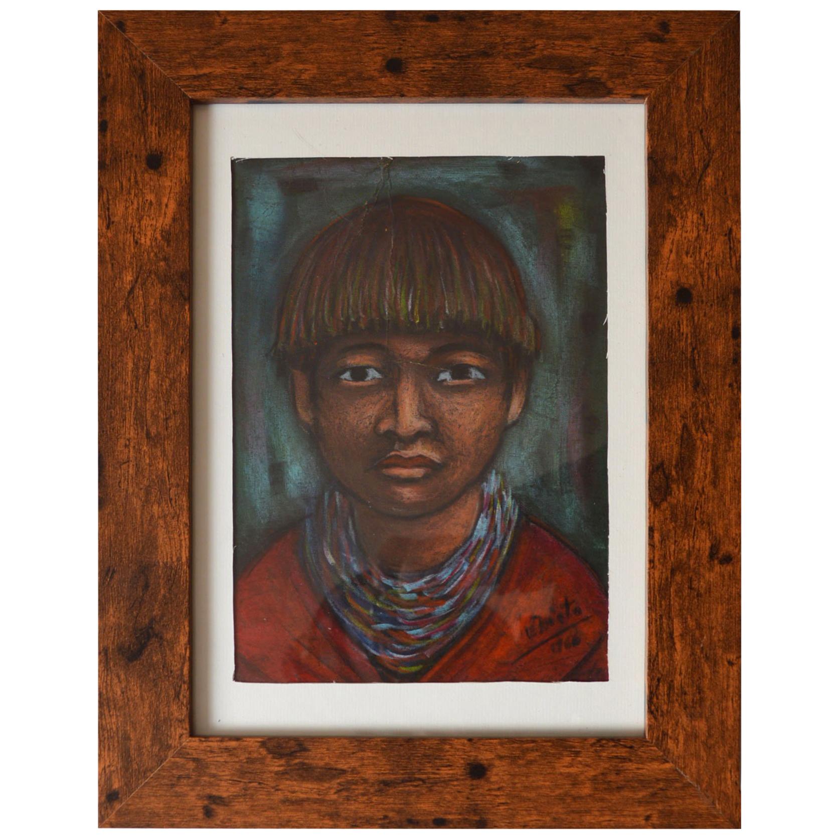 Latin American Art Manuel Eduardo Nieto Crayon Portrait For Sale