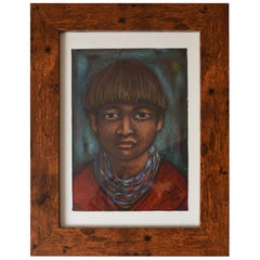 Vintage Latin American Art Manuel Eduardo Nieto Crayon Portrait