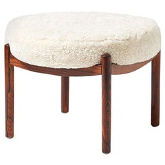 Danish Rosewood Sheepskin Covered Ottoman, circa 1950s