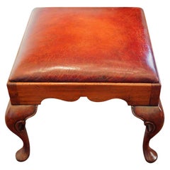 Antique Large Georgian Style Leather Top Stool