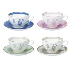 Ensemble de quatre tasses en porcelaine de style chinoiseries peintes à la main par Sofina Boutique Kitzbuehel