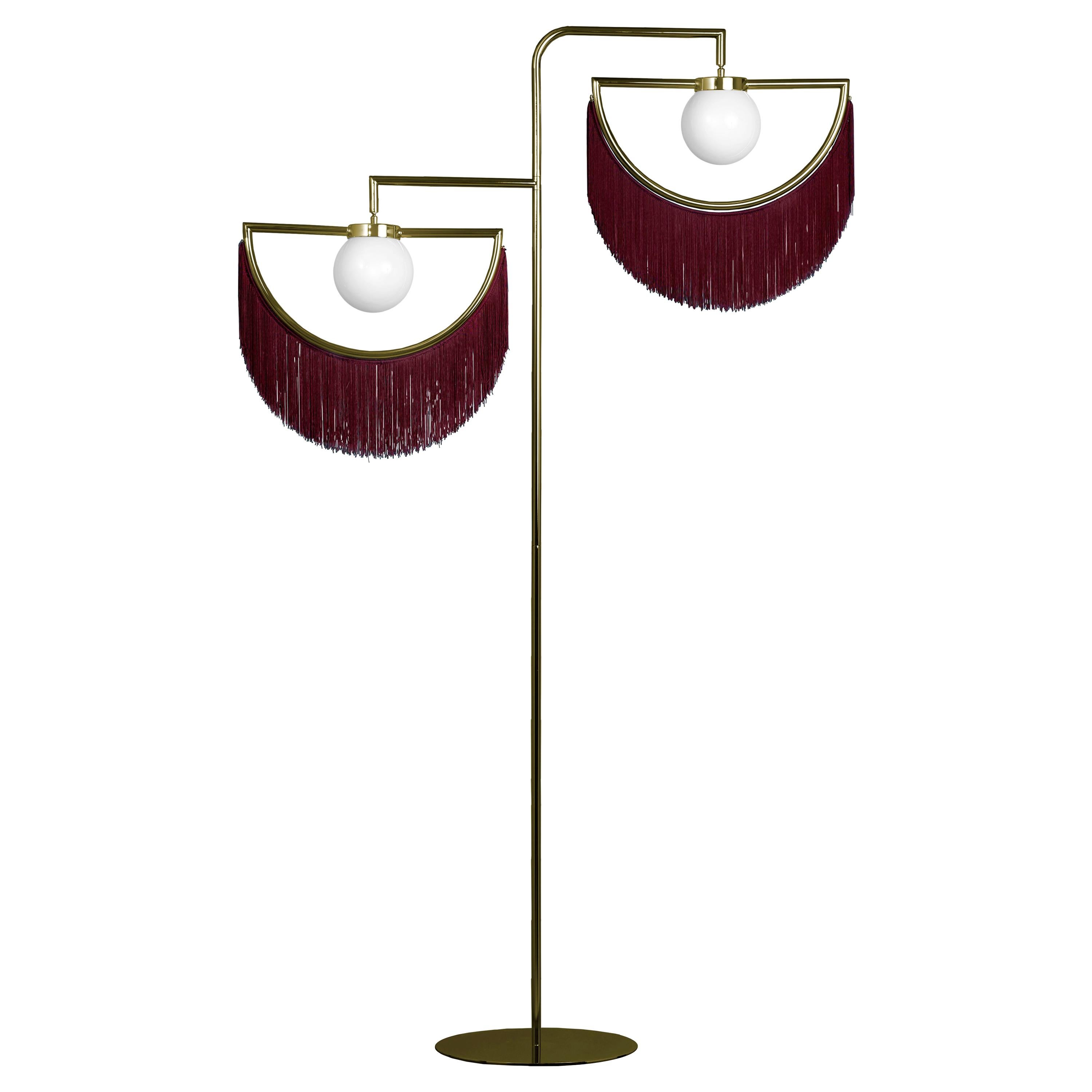 Wink Gold-Plated Floor Lamp Postmodernist Style with Bordeaux Fringes For Sale