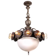 Antique 13-Light Marquee and Milk Glass Chandelier