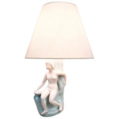 Art Deco Hand Painted Porcelain Table Lamp with a Woman Figure