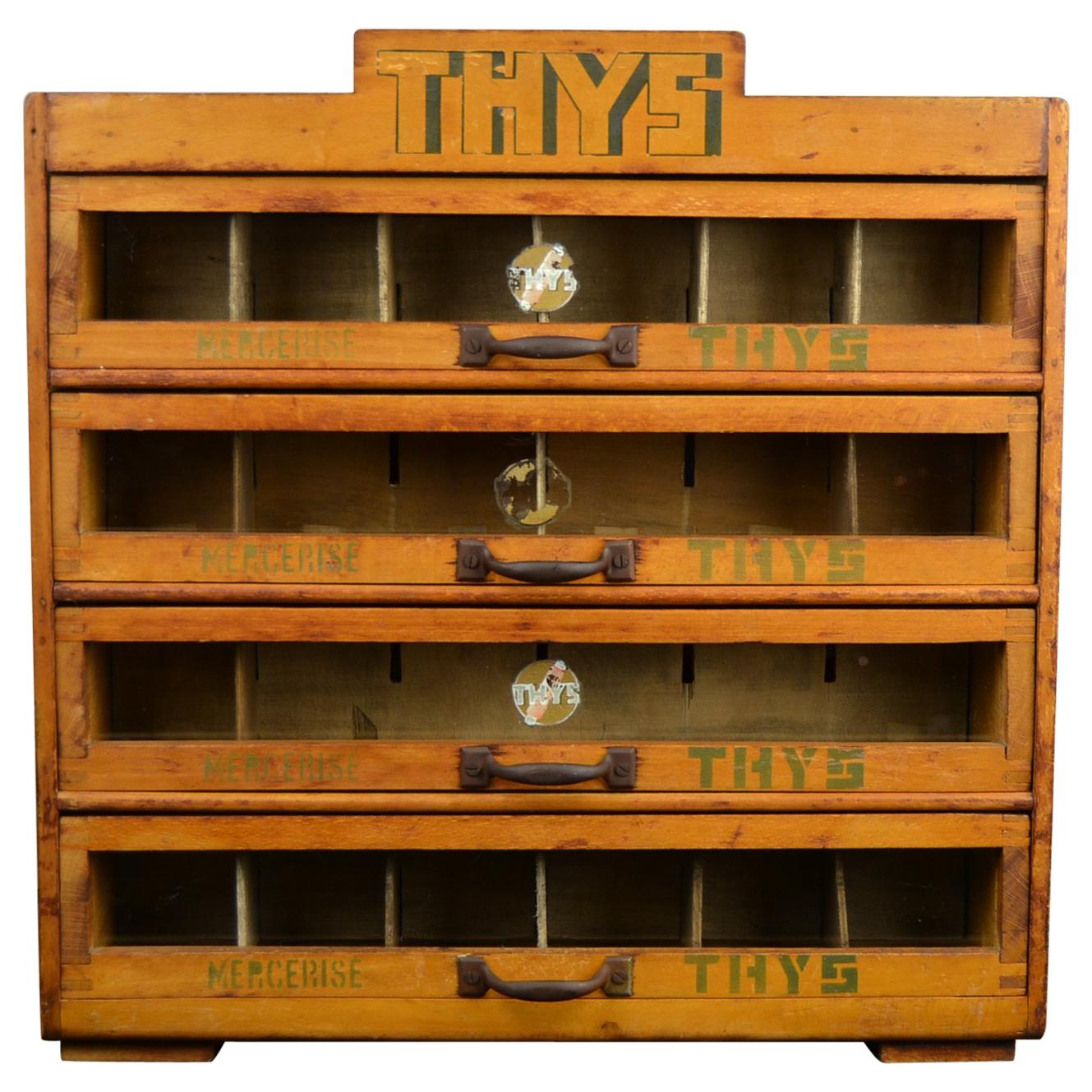 Haberdashery Advertising Drawer Cabinet, Thys Belgium, 1950s