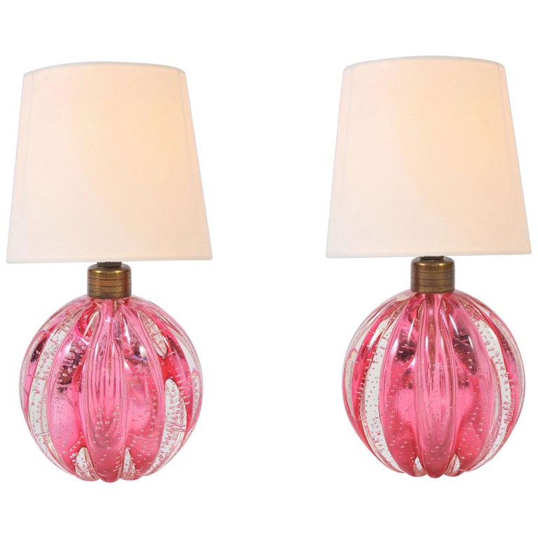 Pair of 1950s Raspberry Pink Murano Ball Lamps at 1stDibs