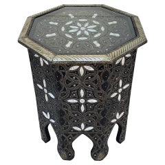 Moroccan Camel Bone and Metal Inlay End Table, New Pattern