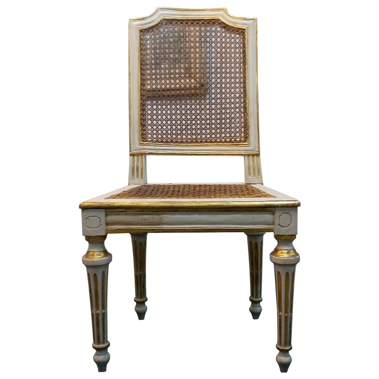 Neoclassical chair Walnut Wood Lacquered in Ivory and Gold For Sale