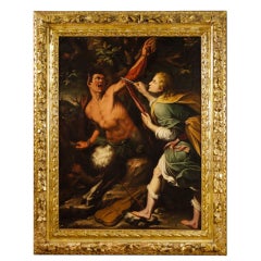 17th Century Oil on Canvas Italian Apollo That Dazzles Marsyas Painting, 1600