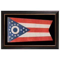 Antique Early Ohio State Flag with a Blue Disc Inside the Buckeye