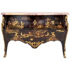 Louis XV Style Drawer Commode, Chinese Style Lacquer, Midcentury