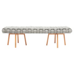 Contemporary Wood Bench, Handwoven Upholstery, the "Trama", Grey