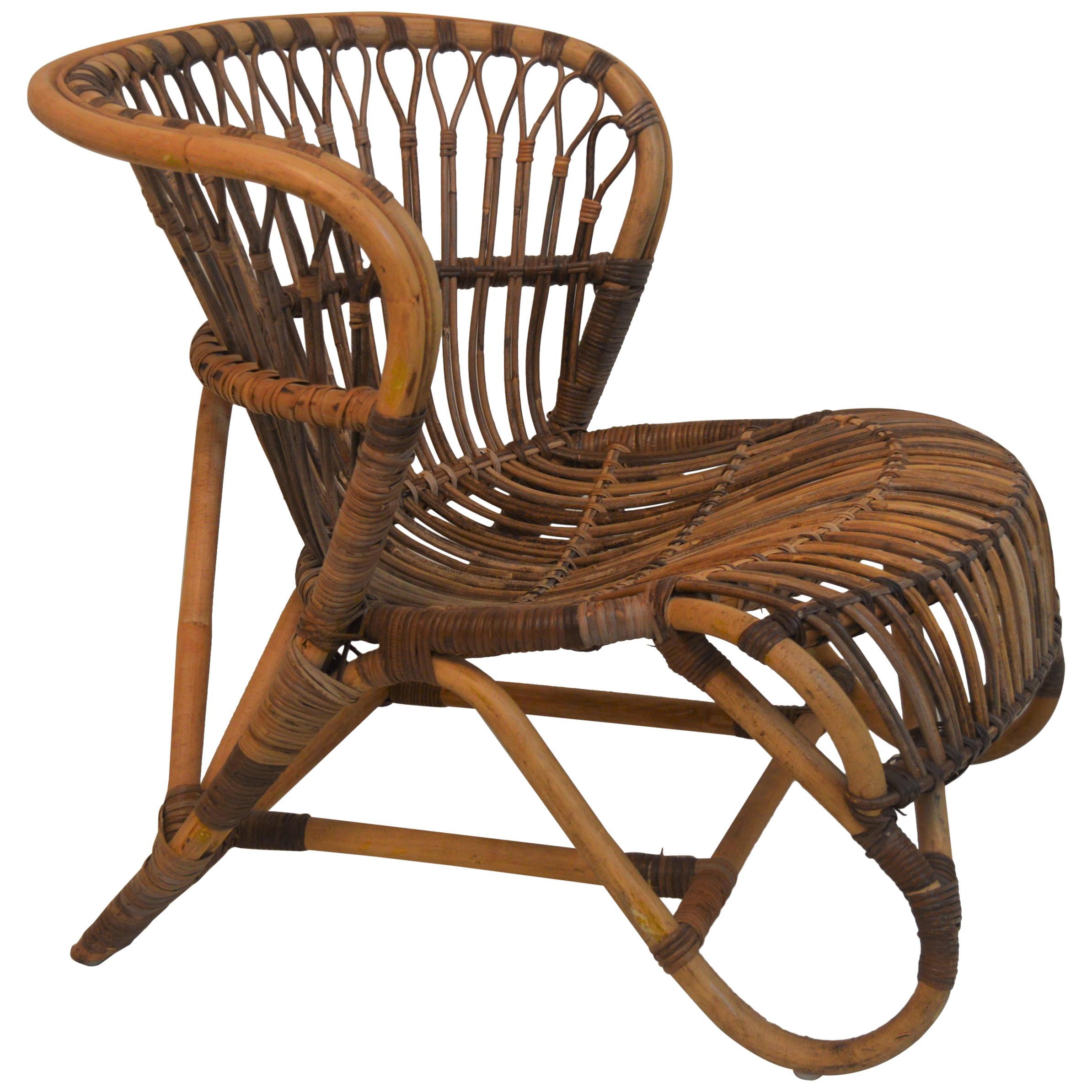 Rattan Lounge Chair in the Style of Viggo Boesen, 1940s