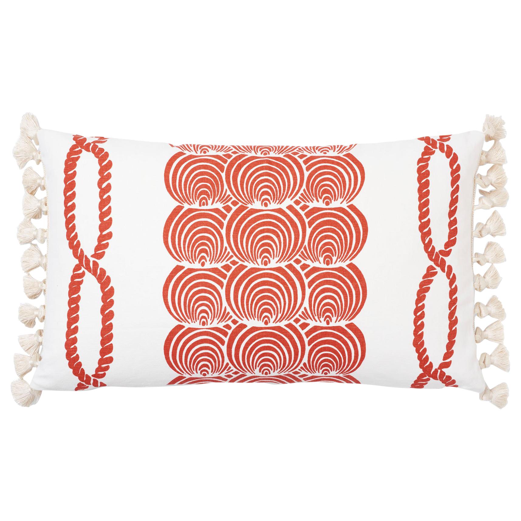 Schumacher Coralline Red Two-Sided Lumbar Linen Cotton Pillow