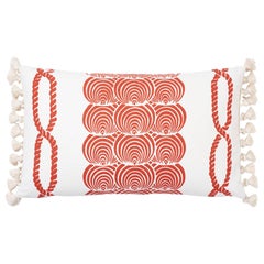 Schumacher Coralline Red Two-Sided Lumbar Linen Cotton Pillow