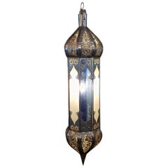 Balouta Handmade Moroccan Lantern, Yellow, Blue and Frosty White Glass