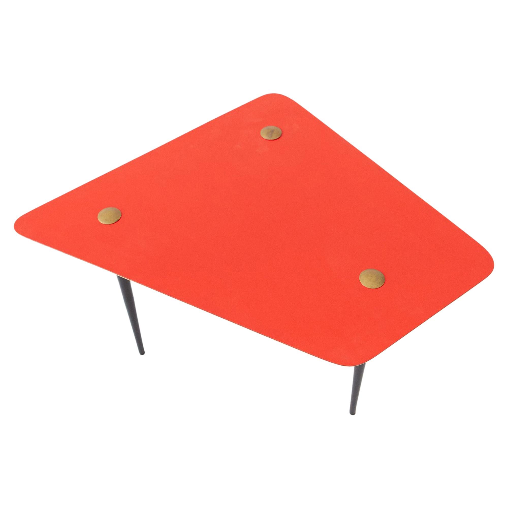 Italian Mid-Century Modern Soft Red and Brass Coffee Table, 1950s