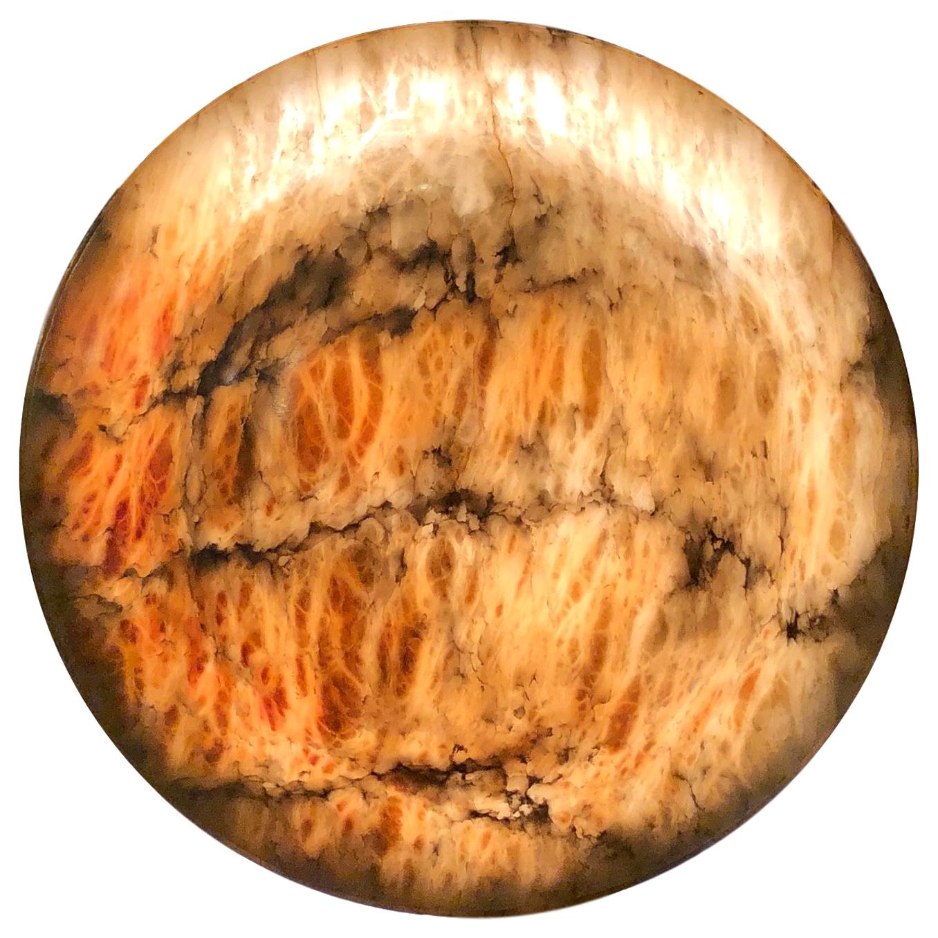 Amber Carved Alabaster Light Fixture For Sale