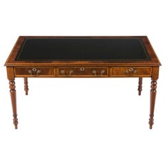 Georgian Style Turned Leg Writing Table Library Desk with Black Leather Top