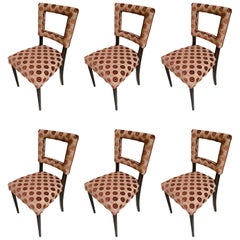 6 Art Deco Brown Geometric Velvet Italian Chairs, 1940
