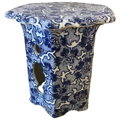Superb Blue and White English 19th Century Garden Seat End Table Side Table