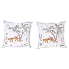 Tropical Crewelwork Tiger Pillows