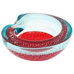 Italian 1960s Galliano Ferro Red and Clear Bullicante Sommerso Murano Glass Bowl