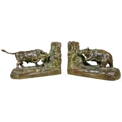 Antique Pair of Bronze Animalier Bookends Retailed by Theodore B Starr Inc