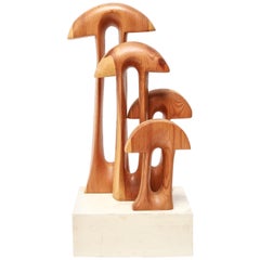 Mid-Century Modern Style 'Four Funny Mushrooms' Wood Sculpture