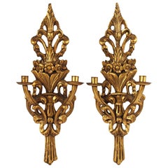 Pair of Italian Giltwood Two-Arm Wall Sconces, Early 20th Century