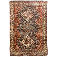 Antiker 1880er Persischer Gaschgai Teppich, Wolle, Orange, Creme, Blau, 5' x 6'