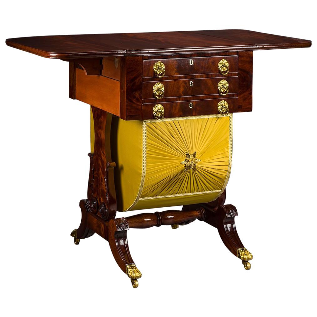 Neoclassical Drop-Leaf Work Table with Lyre Ends
