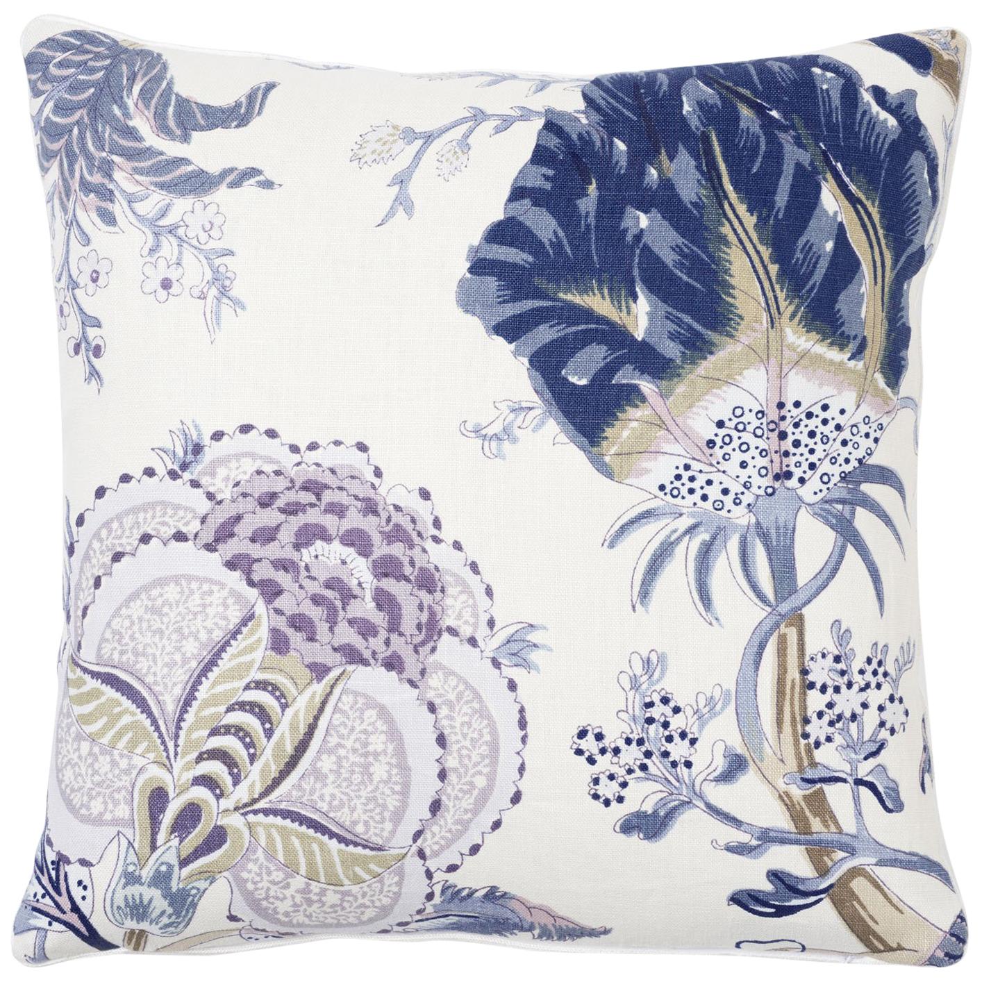Schumacher Indian Arbre Hyacinth Two-Sided Linen Pillow For Sale