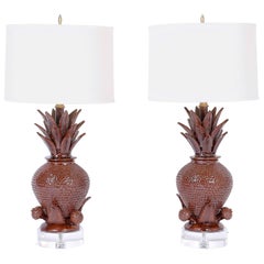 Pair of Pineapple Pottery Table Lamps