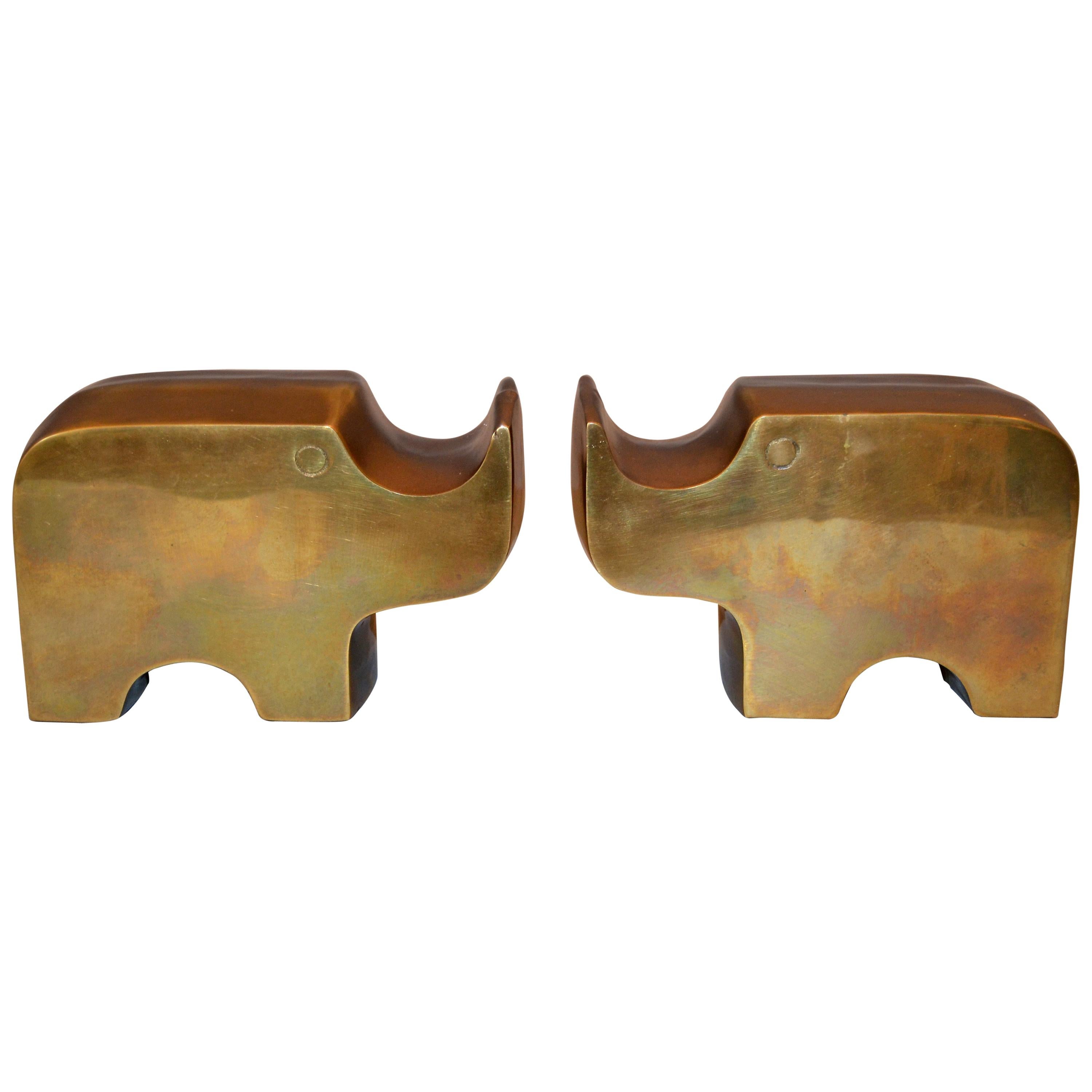 Mid-Century Modern Bronze Rhinoceros Bookends in the Manner of Fratelli Mannelli