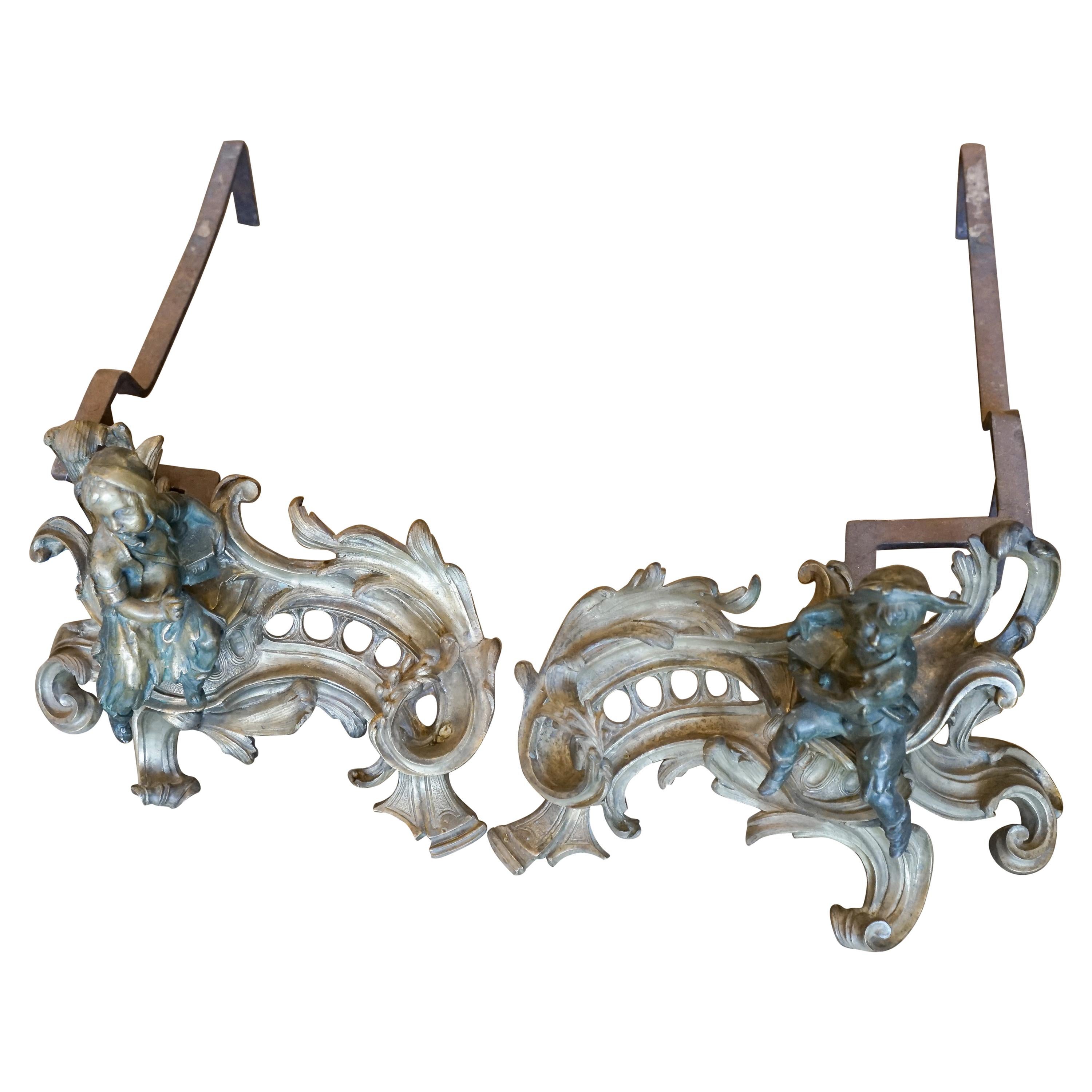 Pair of Louis XV Style Chenets, circa 1850 For Sale